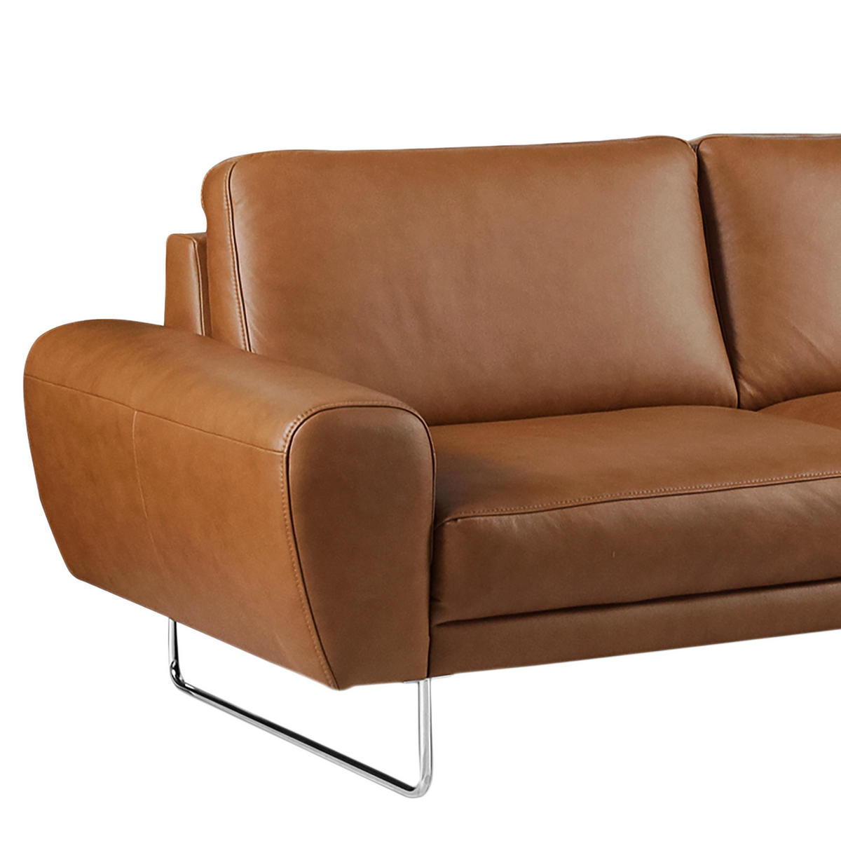 ECKSOFA in Echtleder Cognac  273/250 cm  - Chromfarben/Cognac, Design, Leder/Metall (273/250cm) - Livetastic