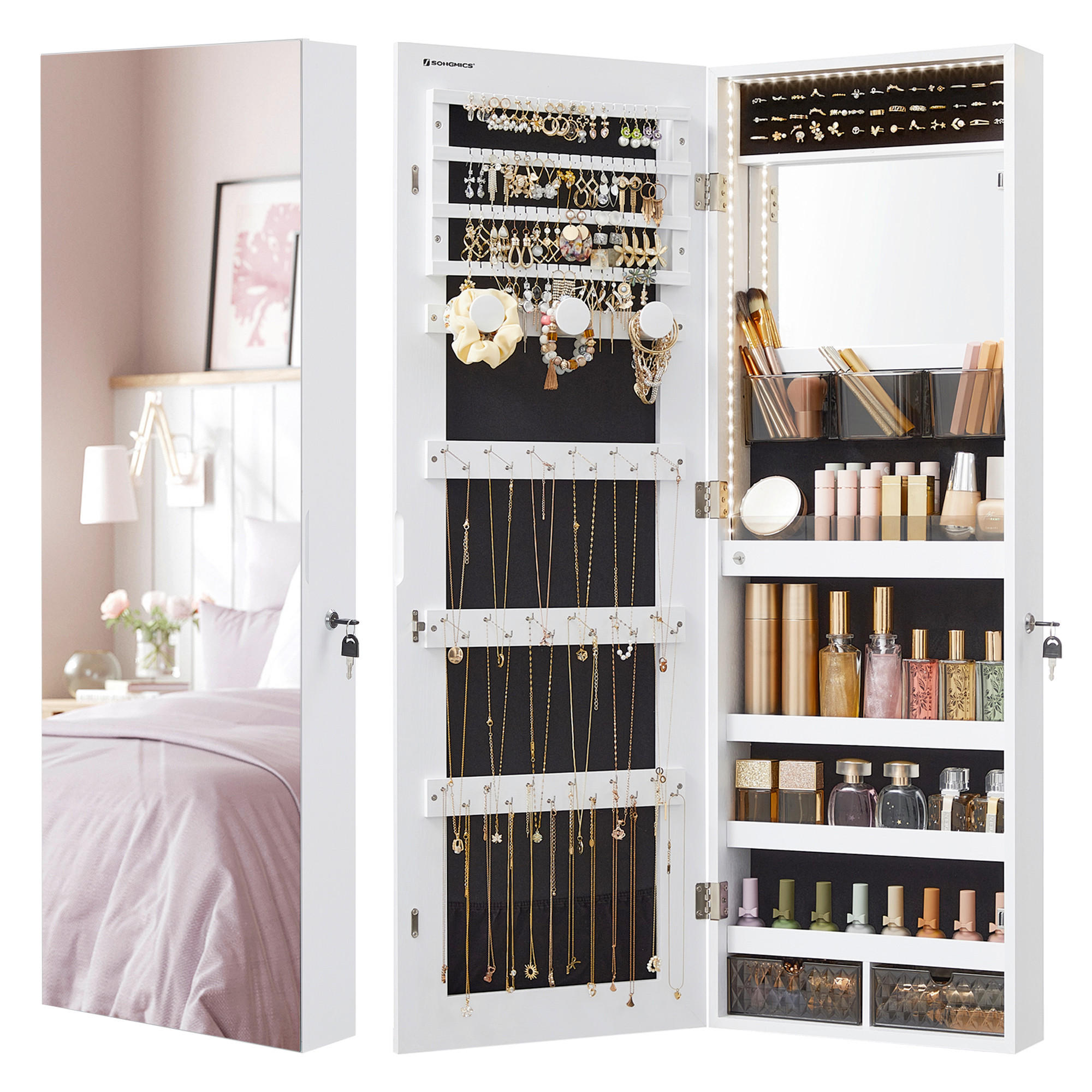 SCHMUCKSCHRANK 37,5/108/9,7 cm  - Roségold/Weiß, LIFESTYLE, Glas/Holzwerkstoff (37,5/108/9,7cm)