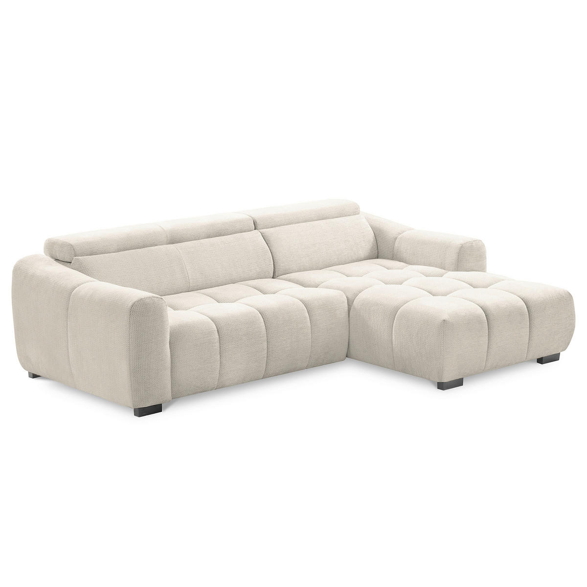 ECKSOFA AVEIRO Weiß Webstoff Bettkasten, Kopfteilverstellung, Sitzvorzug  - Schwarz/Weiß, Design, Kunststoff/Textil (274/177cm) - Livetastic