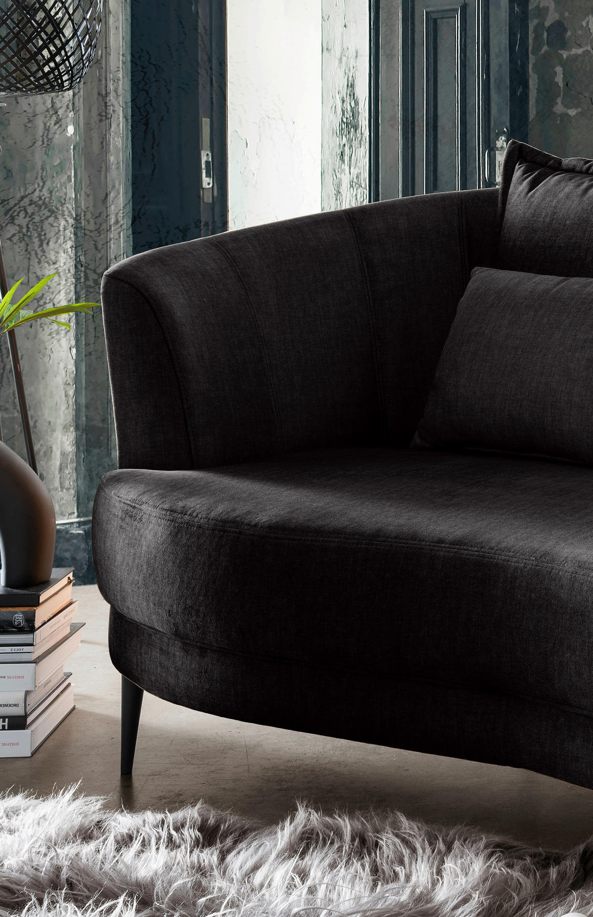 OTTOMANE in Velours Anthrazit  - Anthrazit/Schwarz, Modern, Textil/Metall (211/85/101cm) - Livetastic