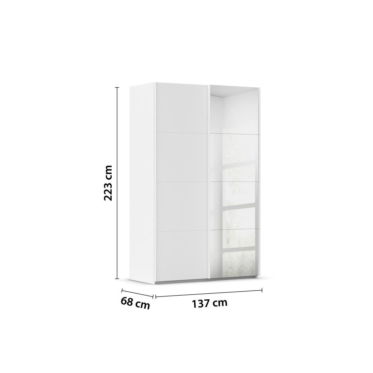 SCHWEBETÜRENSCHRANK 137/223/68 cm 2-türig Weiß  - Weiß, Design, Glas/Holzwerkstoff (137/223/68cm) - Novel