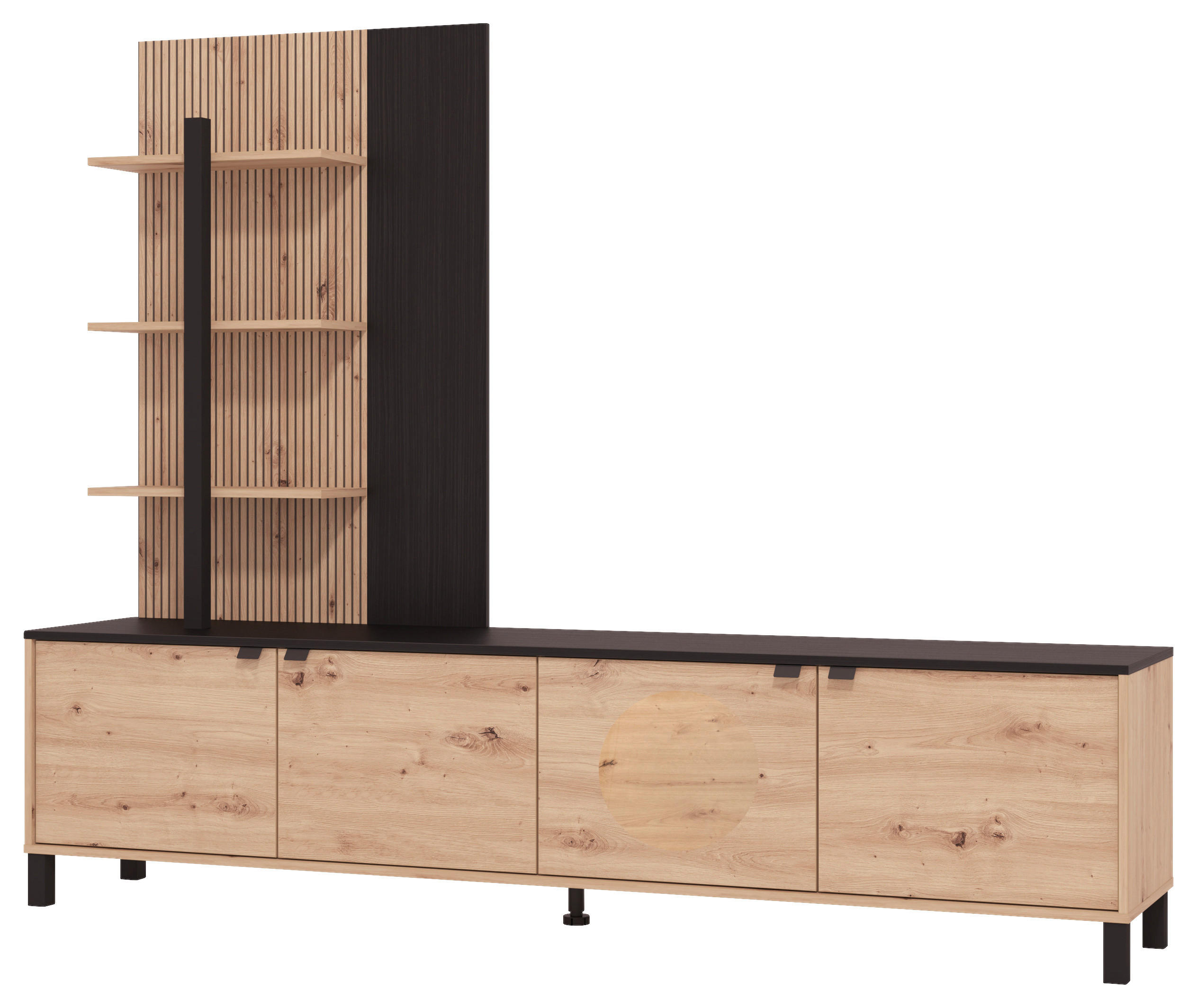 OBÝVACIA STENA, čierna, dub artisan - čierna/dub artisan, Basics, kov/kompozitné drevo (208/167/40cm) - Hom`in