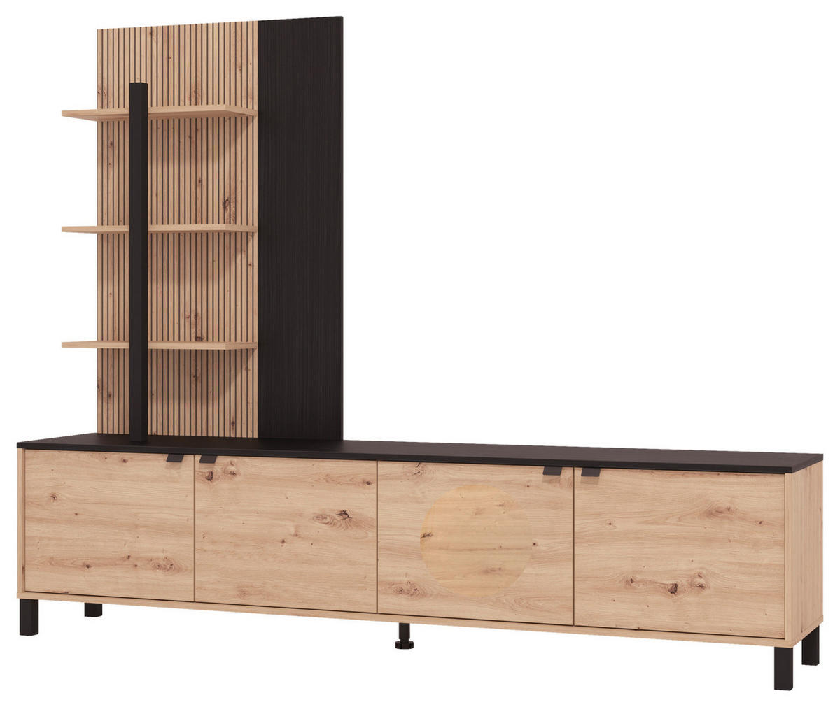 OBÝVACIA STENA, čierna, dub artisan - čierna/dub artisan, Basics, kov/kompozitné drevo (208/167/40cm) - Hom`in
