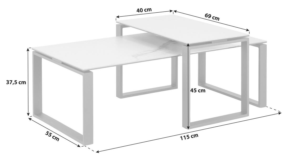 COUCHTISCHSET in Metall, Glas 115/55/45 cm  - Schwarz, Trend, Glas/Metall (115/55/45cm) - MID.YOU