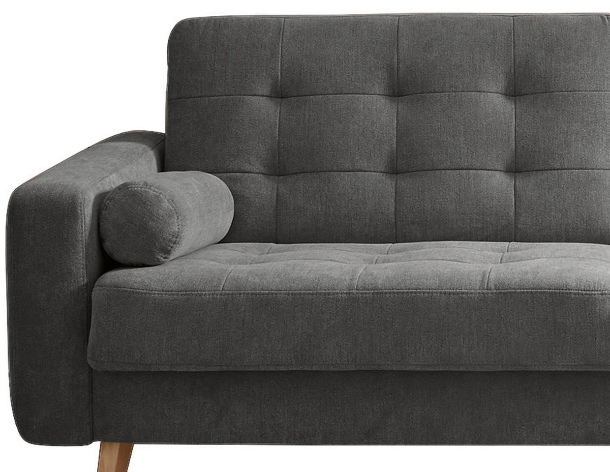 SCHLAFSOFA Mikrovelours Grau  - Schlammfarben/Eichefarben, MODERN, Holz/Textil (222/86/90cm) - MID.YOU