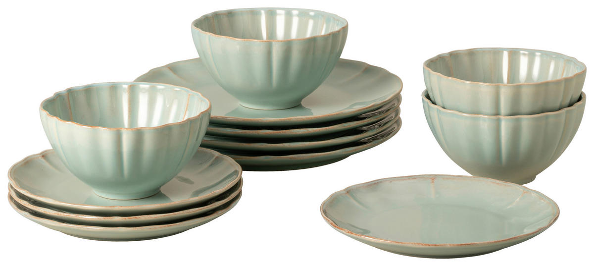 KOMBISERVICE Türkis ALENTEJO 12-teilig 4 Personen  - Türkis, Basics, Keramik - Costa Nova