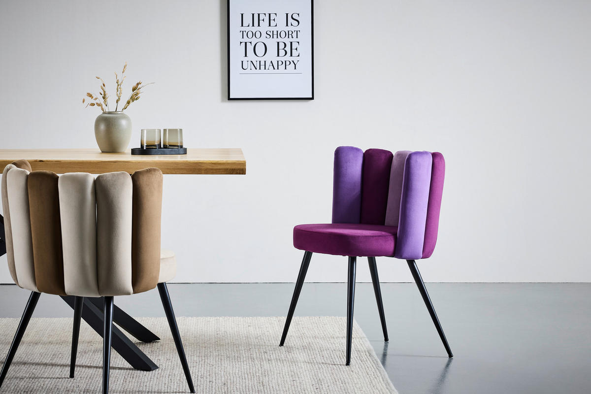 STUHL Samt Lila  - Lila/Schwarz, Design, Textil/Metall (58,5/79/55,5cm) - home24