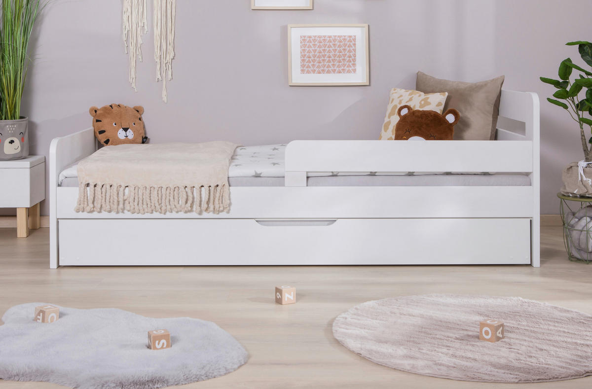AUSZIEHBETT 90/200 cm  in Weiß  - Naturfarben/Weiß, MODERN, Holz/Textil (90/200cm) - MID.YOU