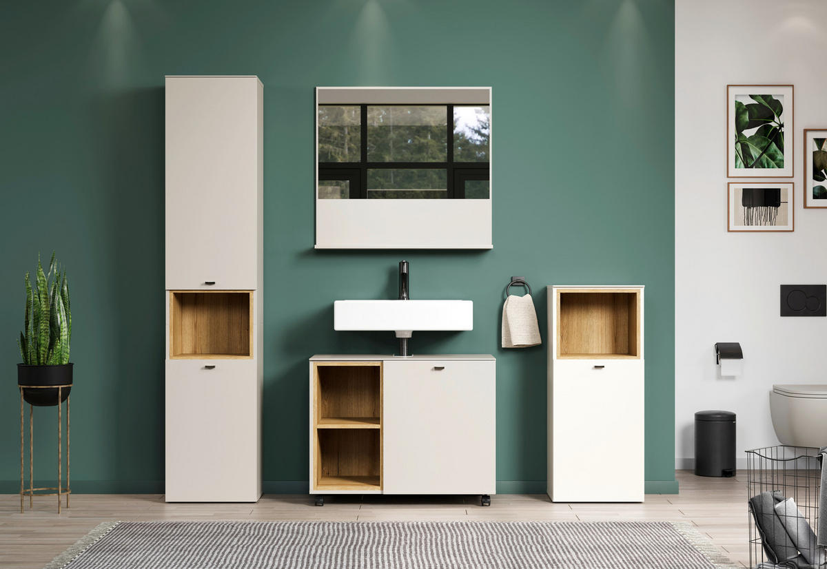 BADEZIMMER 4-teilig  in 180 cm  - Kaschmir/Schwarz, Trend, Holzwerkstoff/Kunststoff (180cm) - MID.YOU