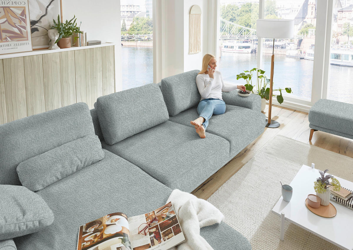 ECKSOFA in Flachgewebe Hellgrau  193/334 cm  - Wildeiche/Hellgrau, Design, Holz/Textil (193/334cm) - Niels Andersson