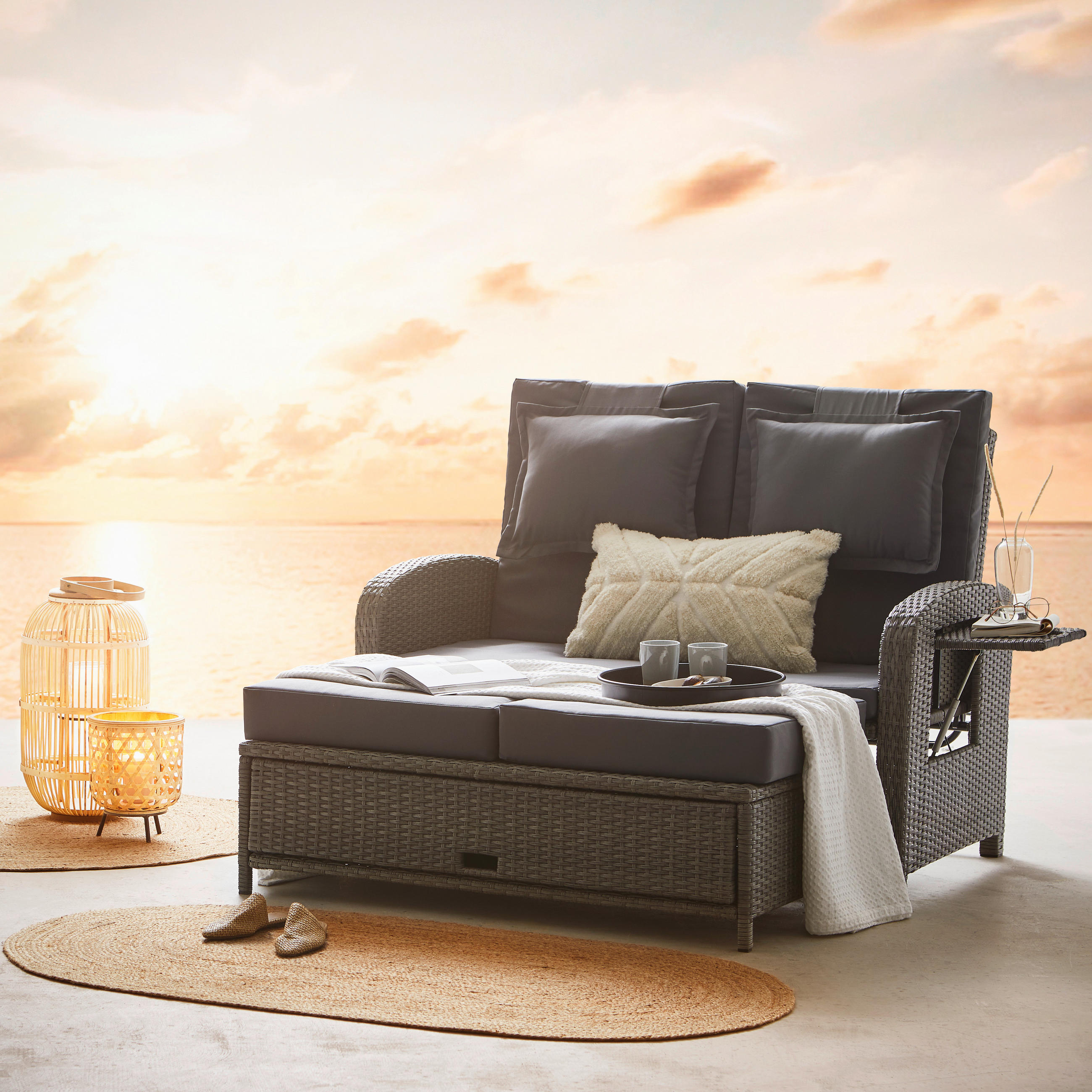 LOUNGESOFA - Schwarz/Braun, MODERN, Kunststoff/Textil (126/95/82cm) - Ambia Garden