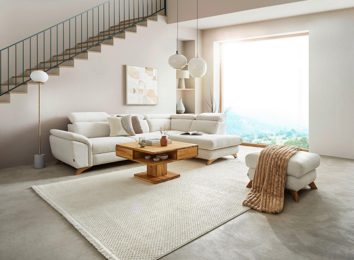 ECKSOFA Creme Chenille  - Eichefarben/Creme, MODERN, Holz/Textil (287/212cm) - Valnatura
