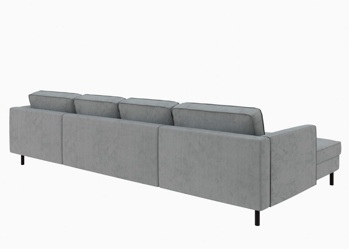 WOHNLANDSCHAFT Dunkelgrau Cord  - Dunkelgrau/Schwarz, MODERN, Textil/Metall (161/306/161cm) - Trendmanufaktur