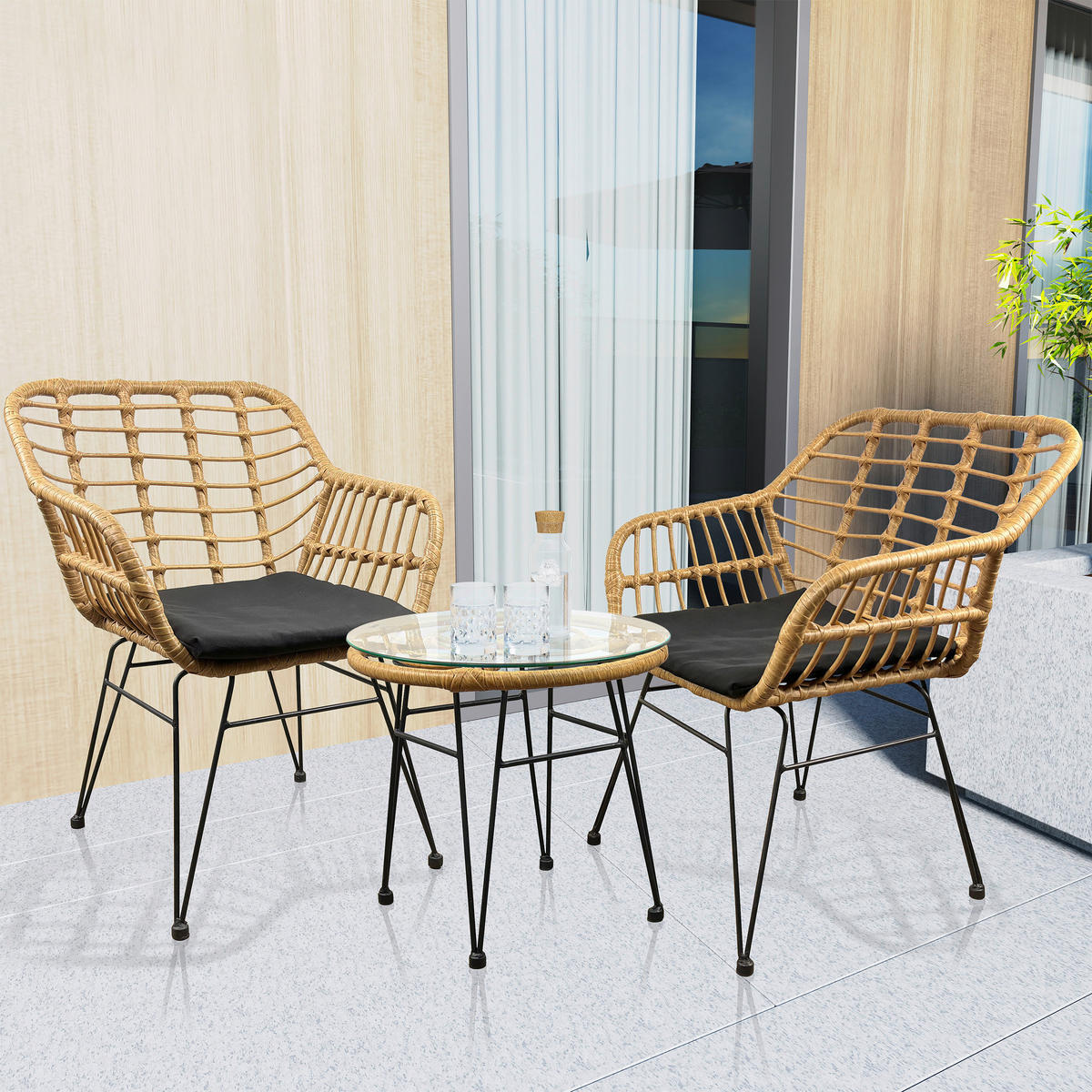 GARTENSET Struktur Stahl  - Schwarz/Braun, MODERN, Glas/Kunststoff - Ambia Garden