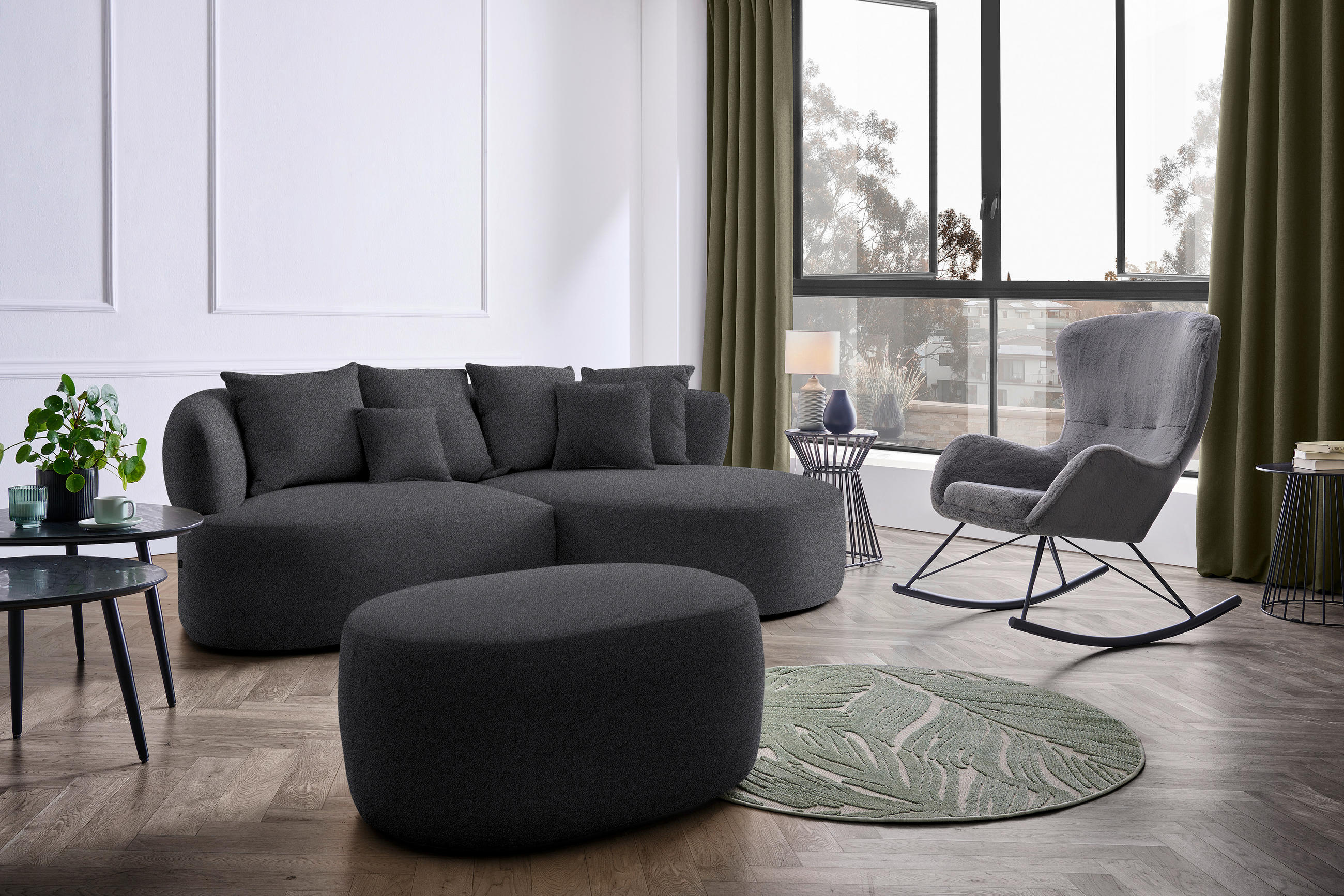 HOCKER in Textil Anthrazit  - Anthrazit/Schwarz, MODERN, Kunststoff/Textil (88/43/66cm) - Hom`in