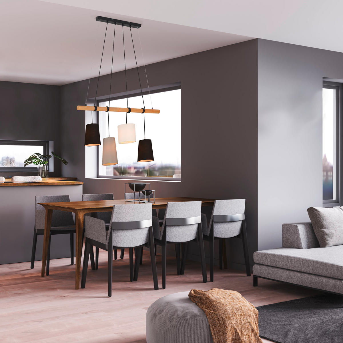 PENDELLAMPA 90/170 cm  - vit/svart, Basics, trä/textil (90/170cm)