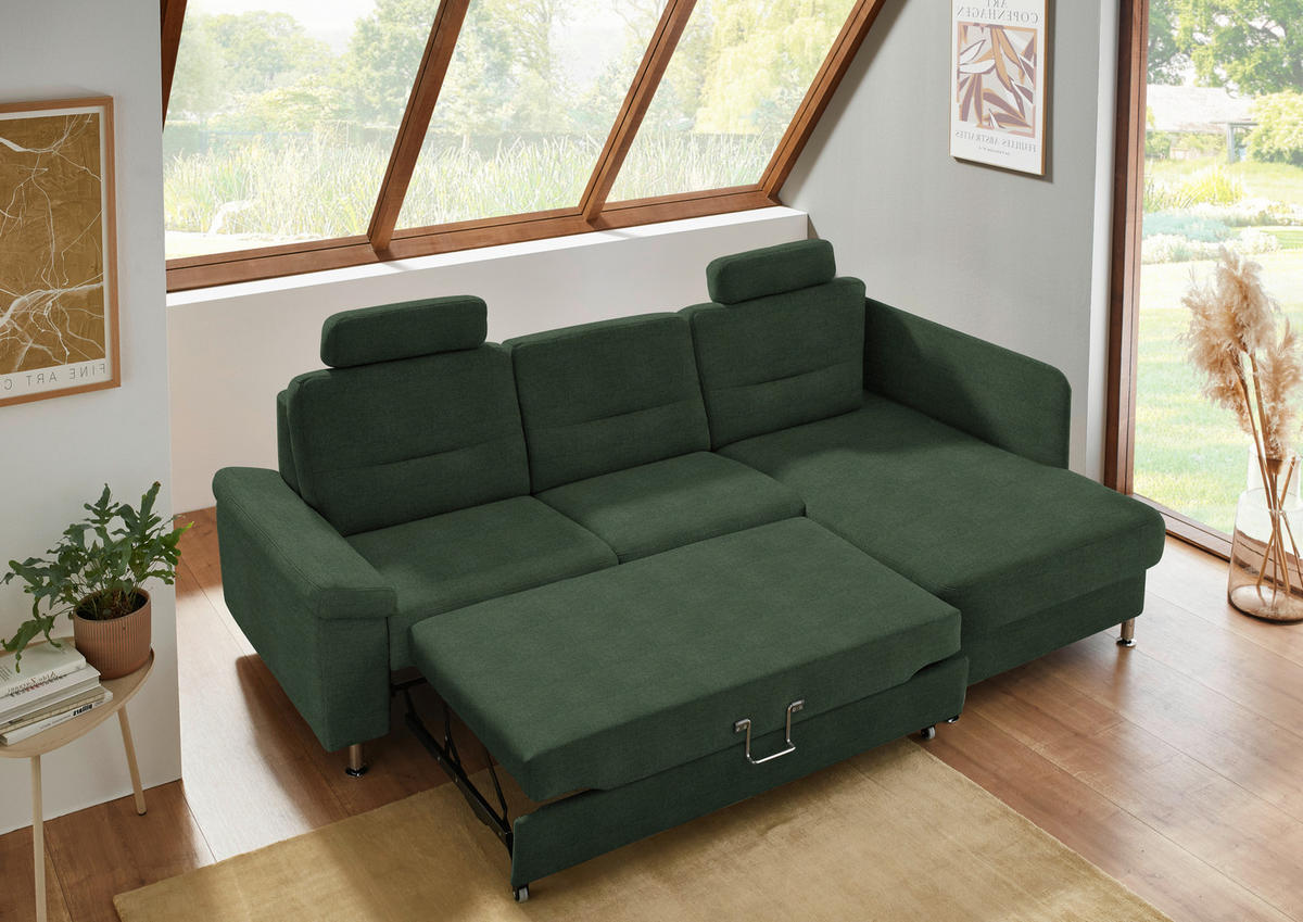 ECKSOFA Flachgewebe Grün  - Alufarben/Grün, Konventionell, Textil/Metall (244/160cm) - Beldomo Comfort