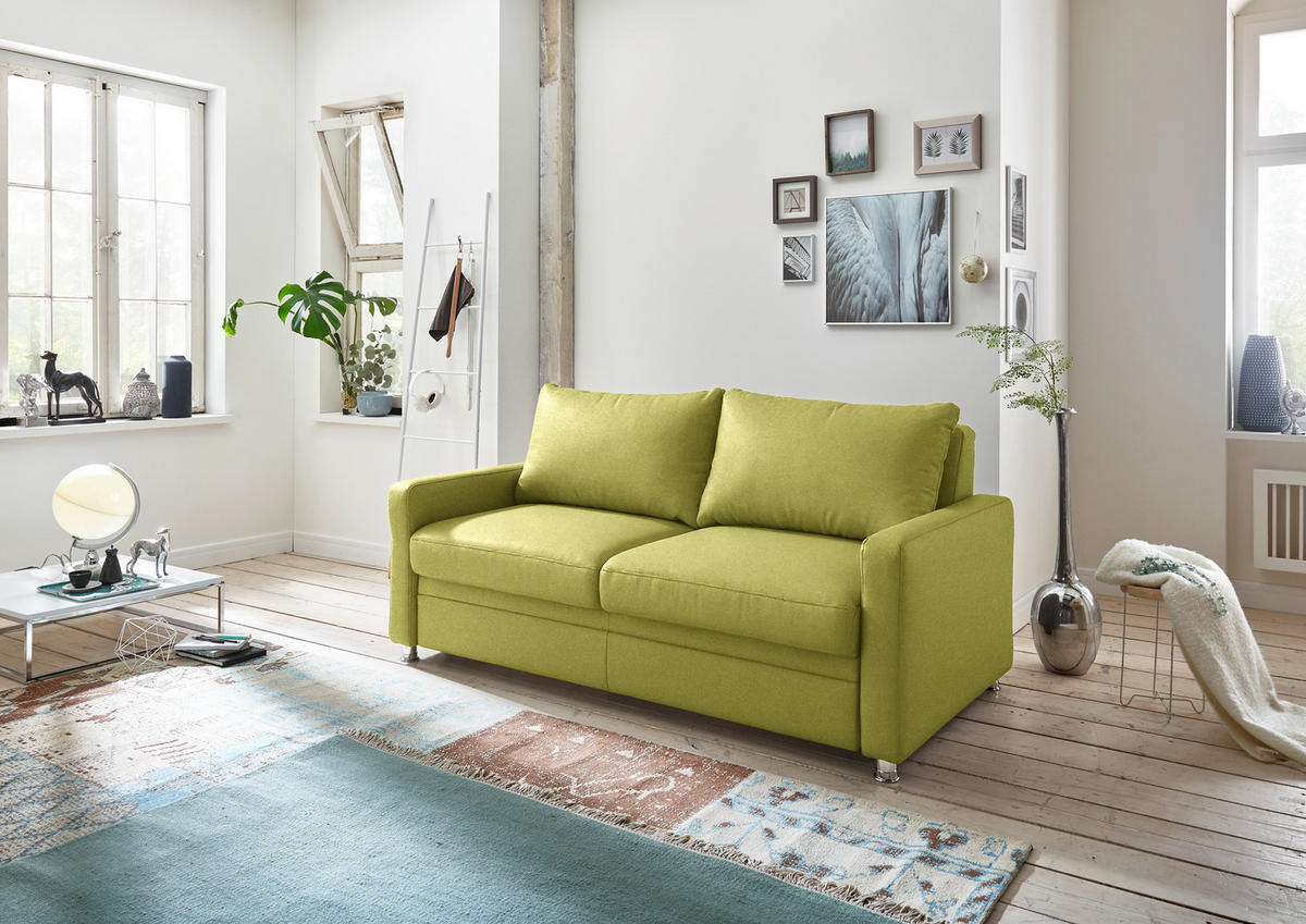 SCHLAFSOFA  in Chenille Limette  - Chromfarben/Limette, KONVENTIONELL, Textil/Metall (186/90/100cm) - Beldomo Style