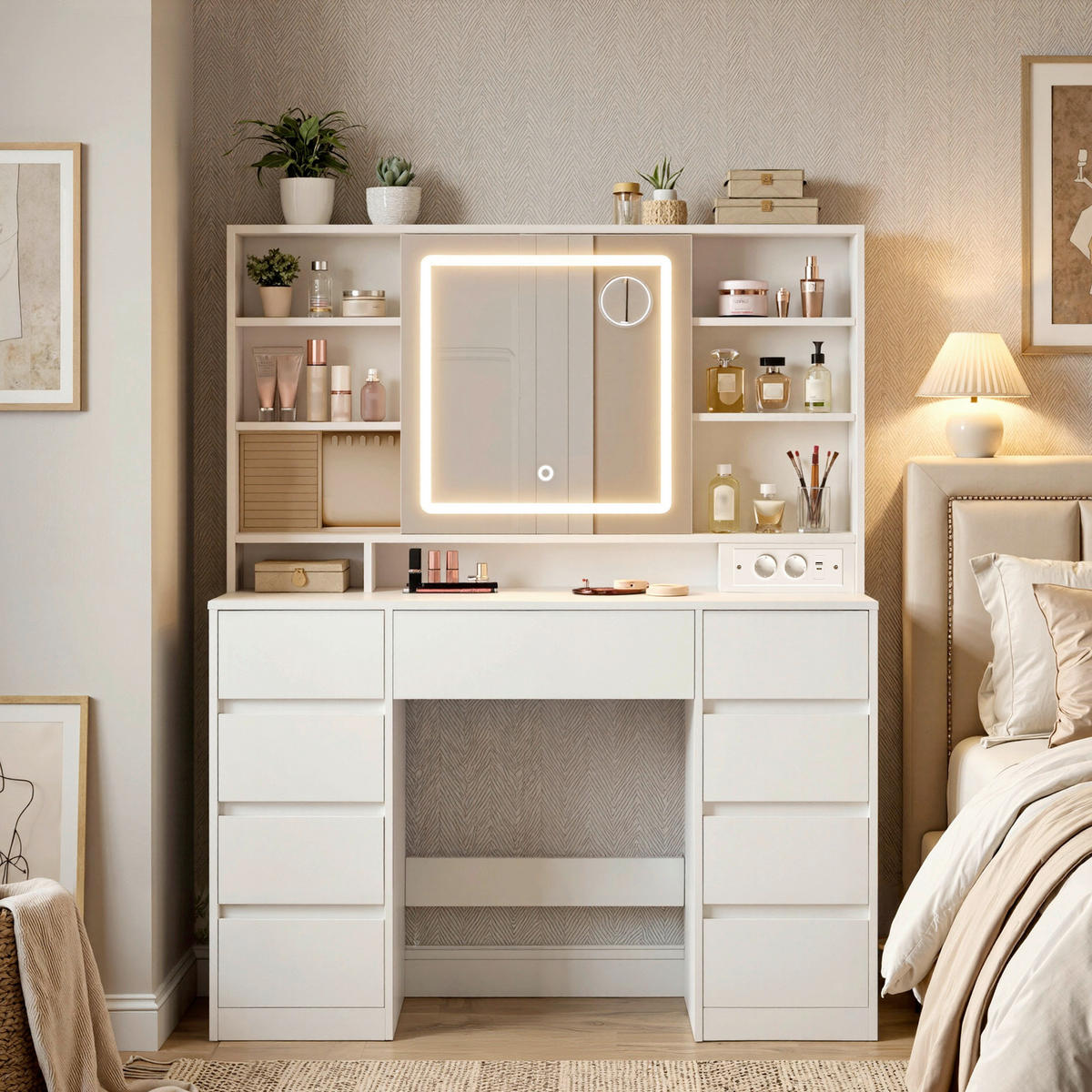 SCHMINKTISCH 110/40/141,5 cm, Weiß  - Weiß, KONVENTIONELL, Glas/Holzwerkstoff (110/40/141,5cm) - Boxxx