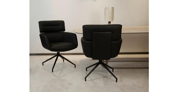 ARMLEHNSTUHL  Sitzfläche 360° drehbar, automatische Rückholfunktion  Echtleder  Schwarz  - Schwarz, Design, Leder/Metall (67/92/70cm) - Dieter Knoll