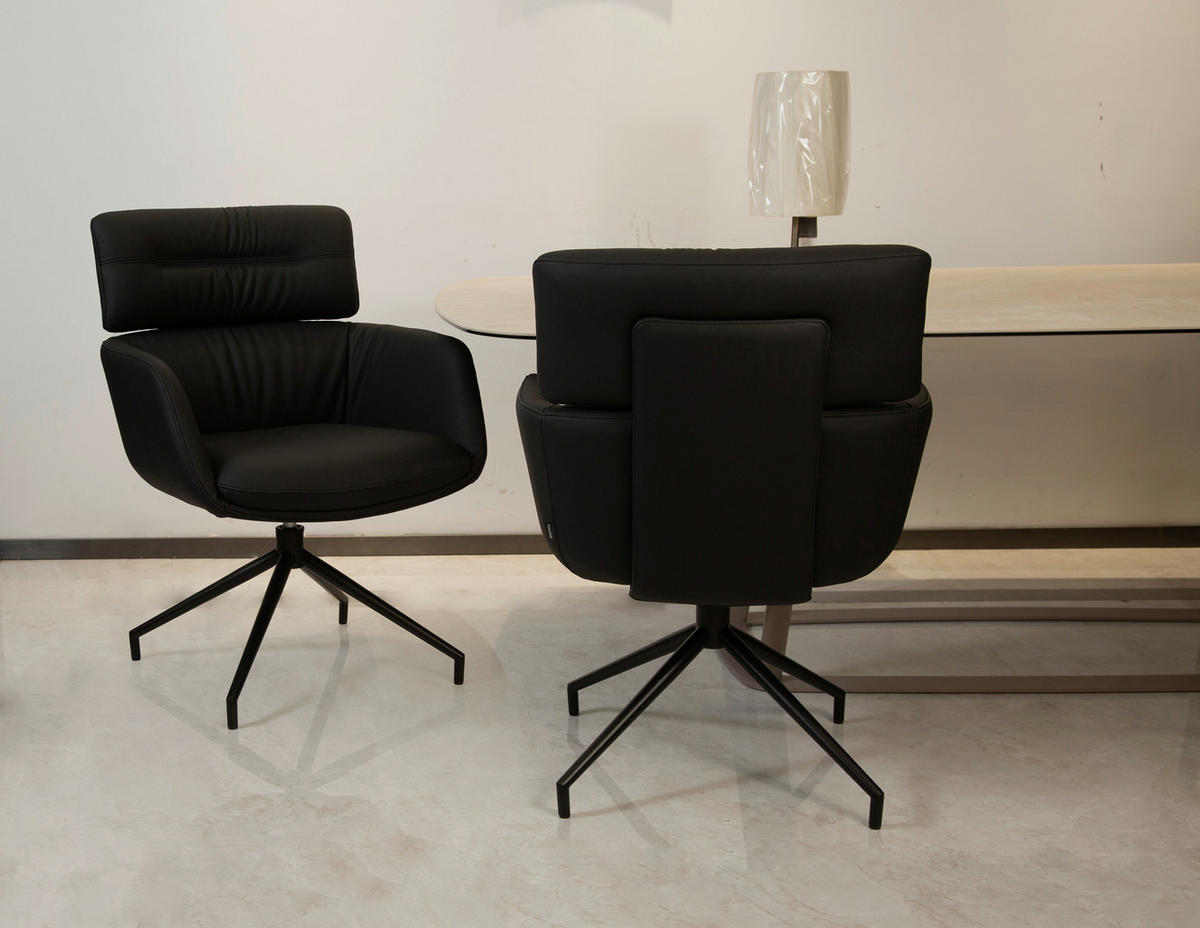 ARMLEHNSTUHL  Sitzfläche 360° drehbar, automatische Rückholfunktion  Echtleder  Schwarz  - Schwarz, Design, Leder/Metall (67/92/70cm) - Dieter Knoll