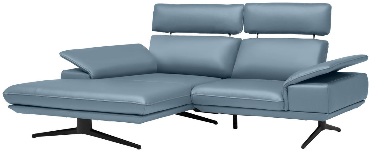 ECKSOFA in Echtleder Blau  150/242 cm  - Blau/Beige, Design, Leder/Metall (150/242cm) - Koinor