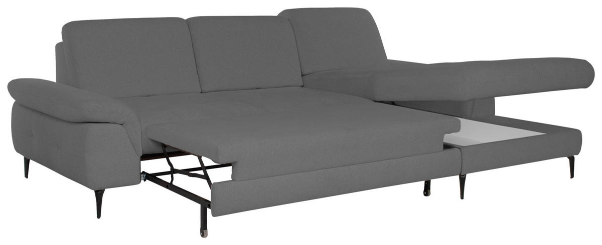 ECKSOFA ALMA in Chenille Dunkelgrau  285/191 cm  - Dunkelgrau/Schwarz, Design, Textil/Metall (285/191cm) - Livetastic