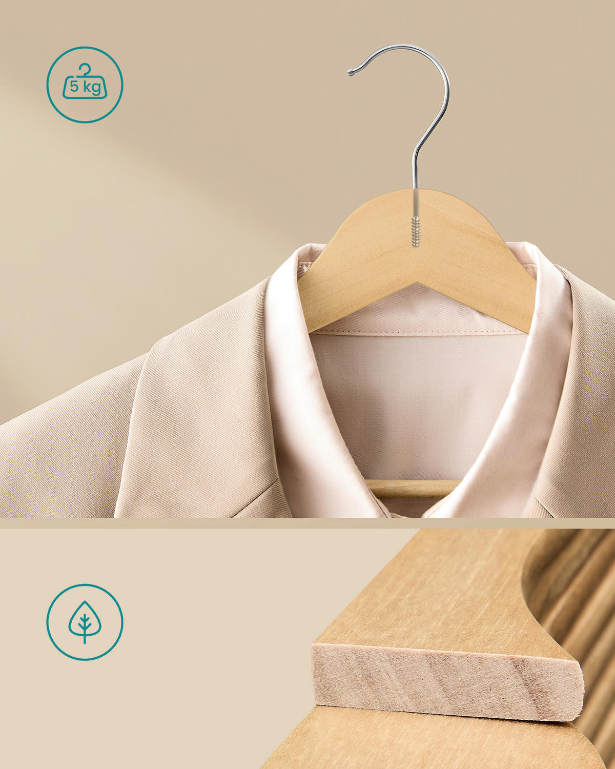 KLEIDERBÜGELSET Metall, Holzwerkstoff  - Naturfarben, Trend, Holzwerkstoff/Metall (43/21/12cm) - Boxxx