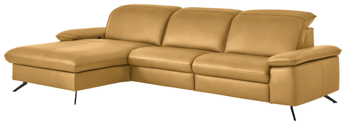 ECKSOFA  Echtleder Gelb  - Gelb/Schwarz, Design, Leder/Metall (169/307cm) - Beldomo Premium