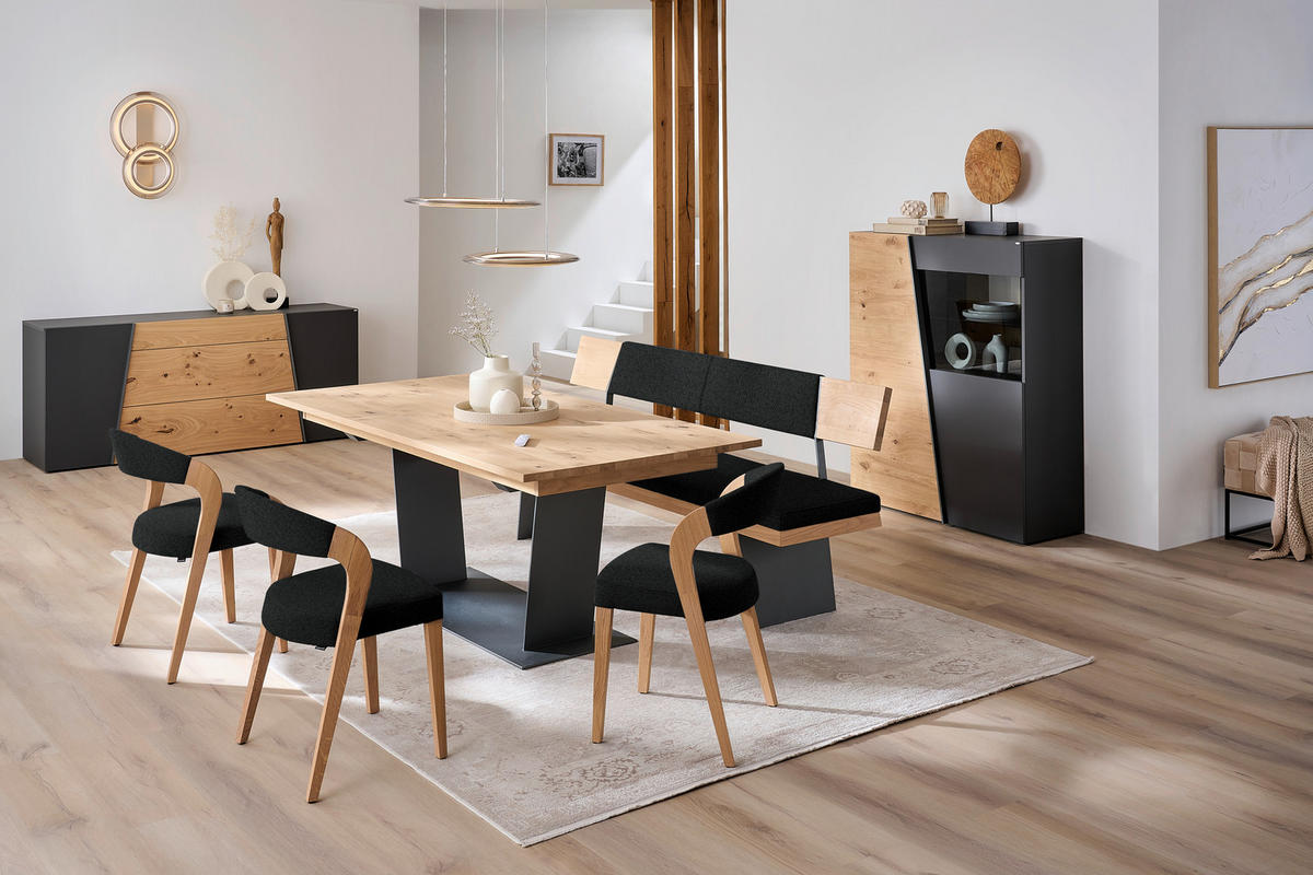 STUHL in Holz, Textil Schwarz, Wildeiche  - Wildeiche/Schwarz, Natur, Holz/Textil (55/79,5/55cm) - Voglauer