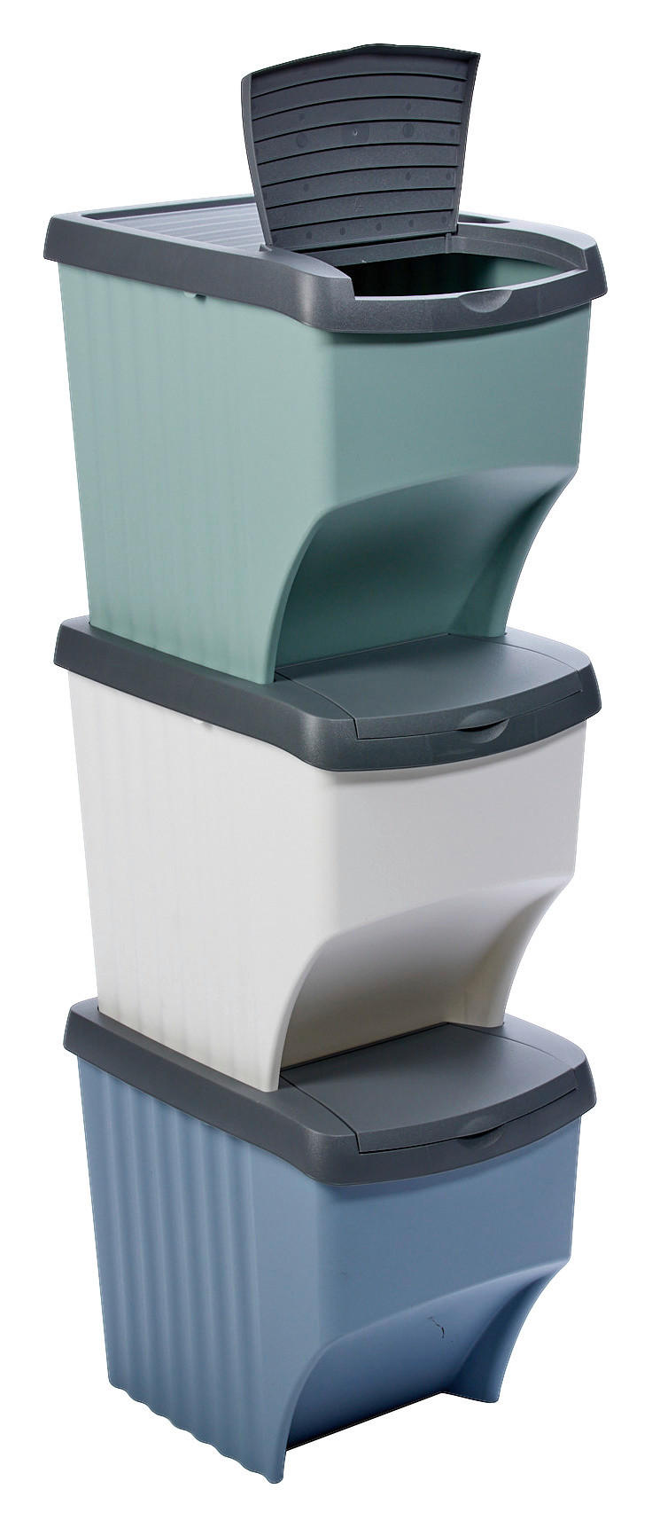 Abfalleimerset 3-teilig Je 21l Grau/blau/türkis B: 29 Cm