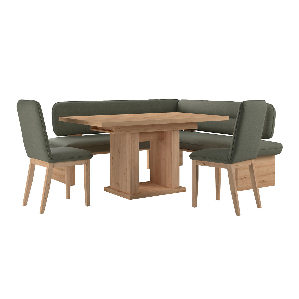 ECKBANK 192/170 cm Webstoff Grün Eiche Sperrholz   - Eichefarben/Grün, KONVENTIONELL, Holz/Textil (192/170cm) - Livetastic