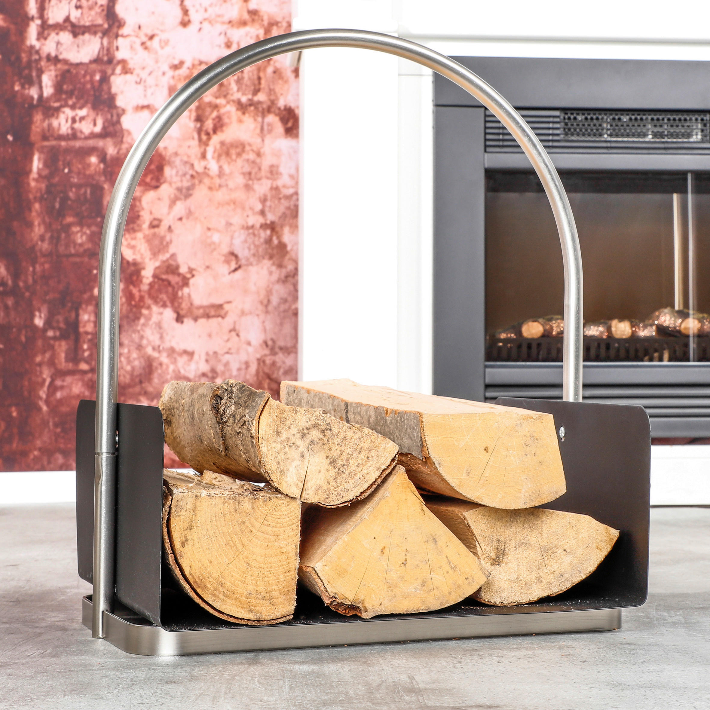 Holzkorb 40,5/30/47 cm  Metall  - Edelstahlfarben/Schwarz, Design, Metall (40,5/30/47cm)