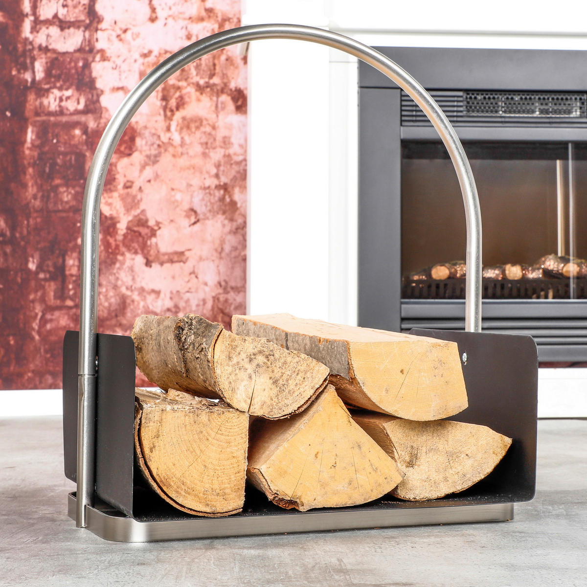 Holzkorb 40,5/30/47 cm  Metall  - Edelstahlfarben/Schwarz, Design, Metall (40,5/30/47cm)