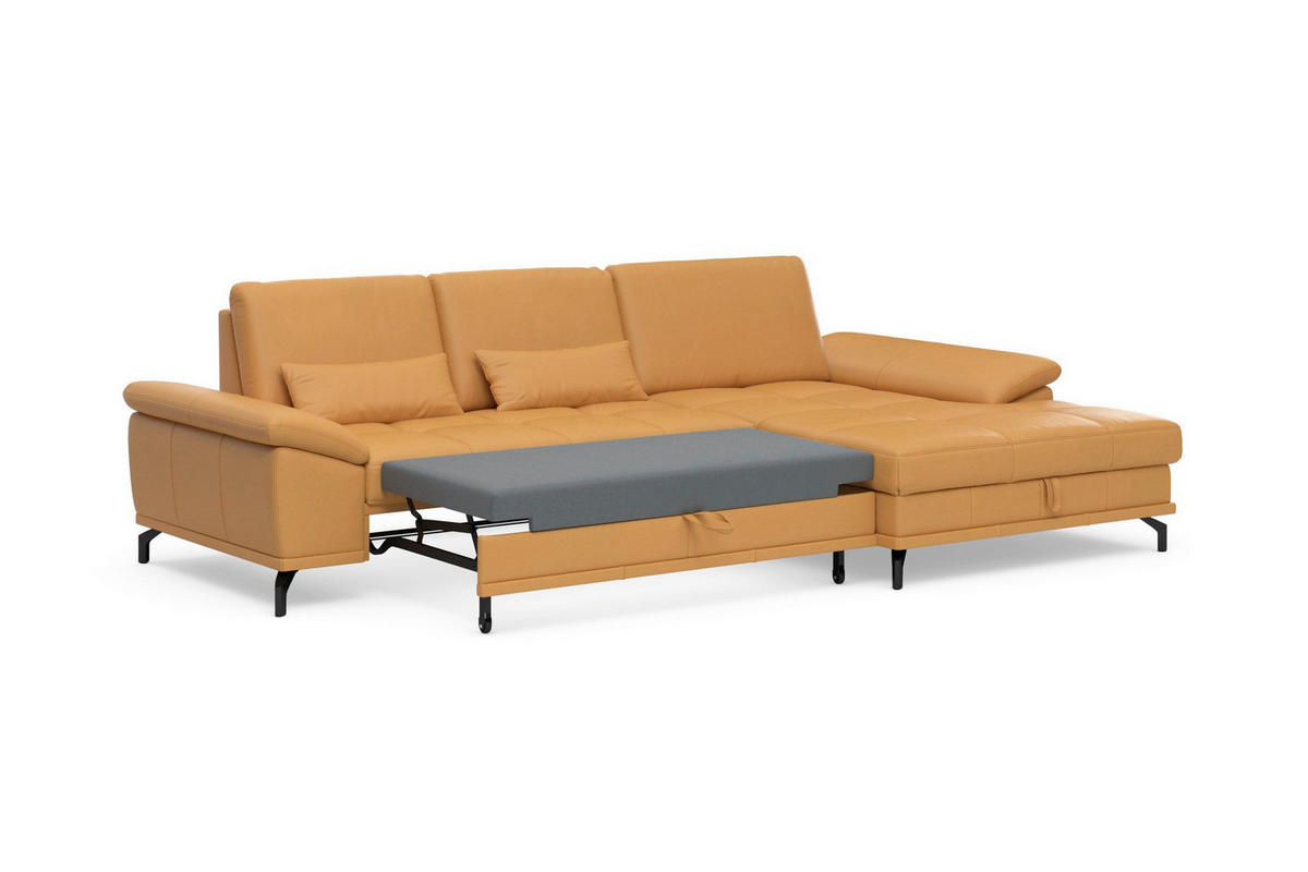 ROHOVÁ SEDAČKA, textil, kůže, curry žlutá - černá/curry žlutá, Basics, kov/textil (301/176cm) - Sit & More