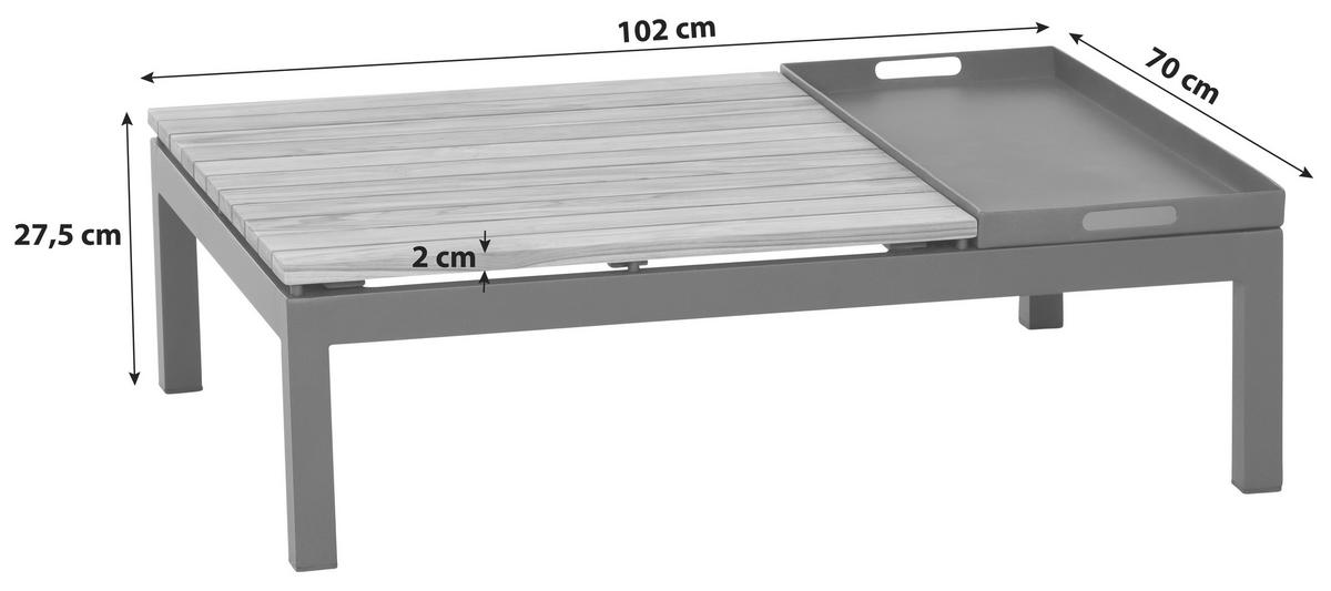 LOUNGETISCH 102/70/27,5 cm Holz  - Anthrazit/Teakfarben, MODERN, Holz/Metall (102/70/27,5cm) - Siena Garden
