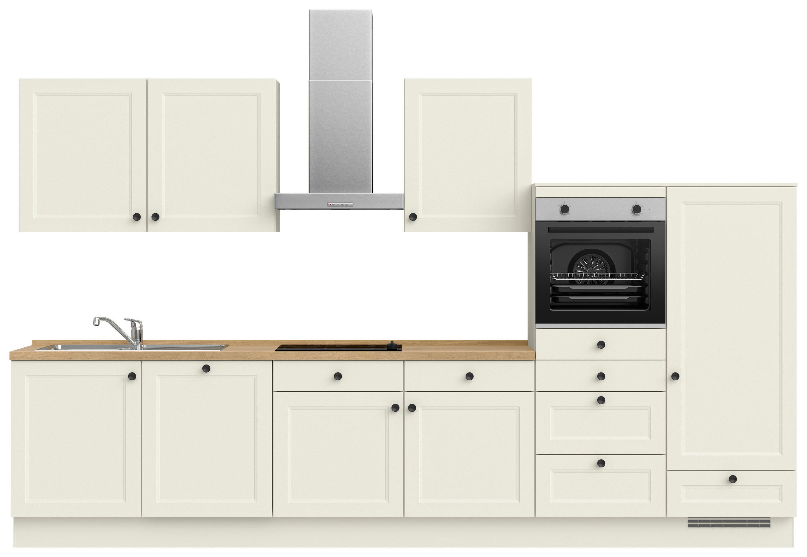 KÜCHENBLOCK 360 cm   in Weiß, Eichefarben  - Eichefarben/Schwarz, MODERN, Holzwerkstoff/Metall (360cm) - Nobilia