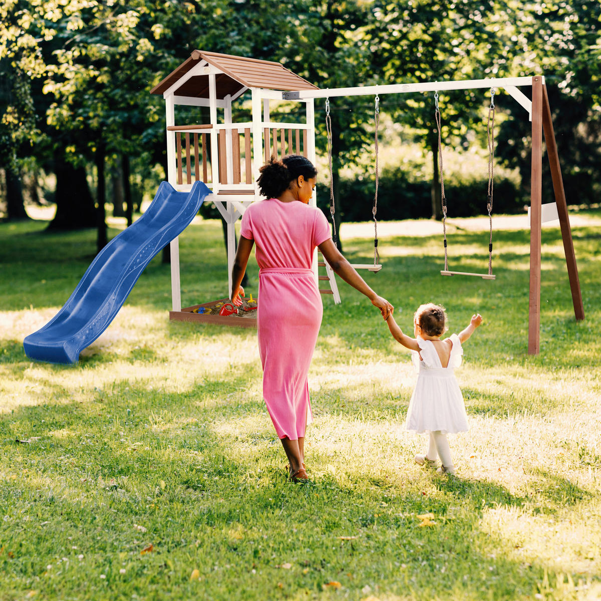AXI Beach Tower Double Swing 349/241,90/356,60 cm  - Blau/Braun, KONVENTIONELL, Holz (349/241,90/356,60cm) - Ambia Garden