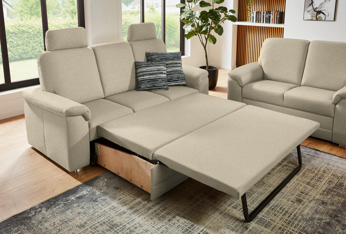 SITZGARNITUR Chenille Sandfarben  - Sandfarben/Alufarben, Konventionell, Textil/Metall (208/156/96/89cm) - Beldomo Comfort