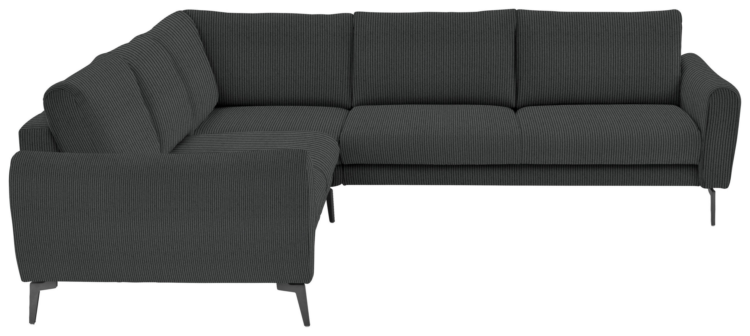 ECKSOFA in Velours, Feincord Anthrazit  - Anthrazit/Schwarz, Design, Textil/Metall (254/280cm) - Beldomo Style