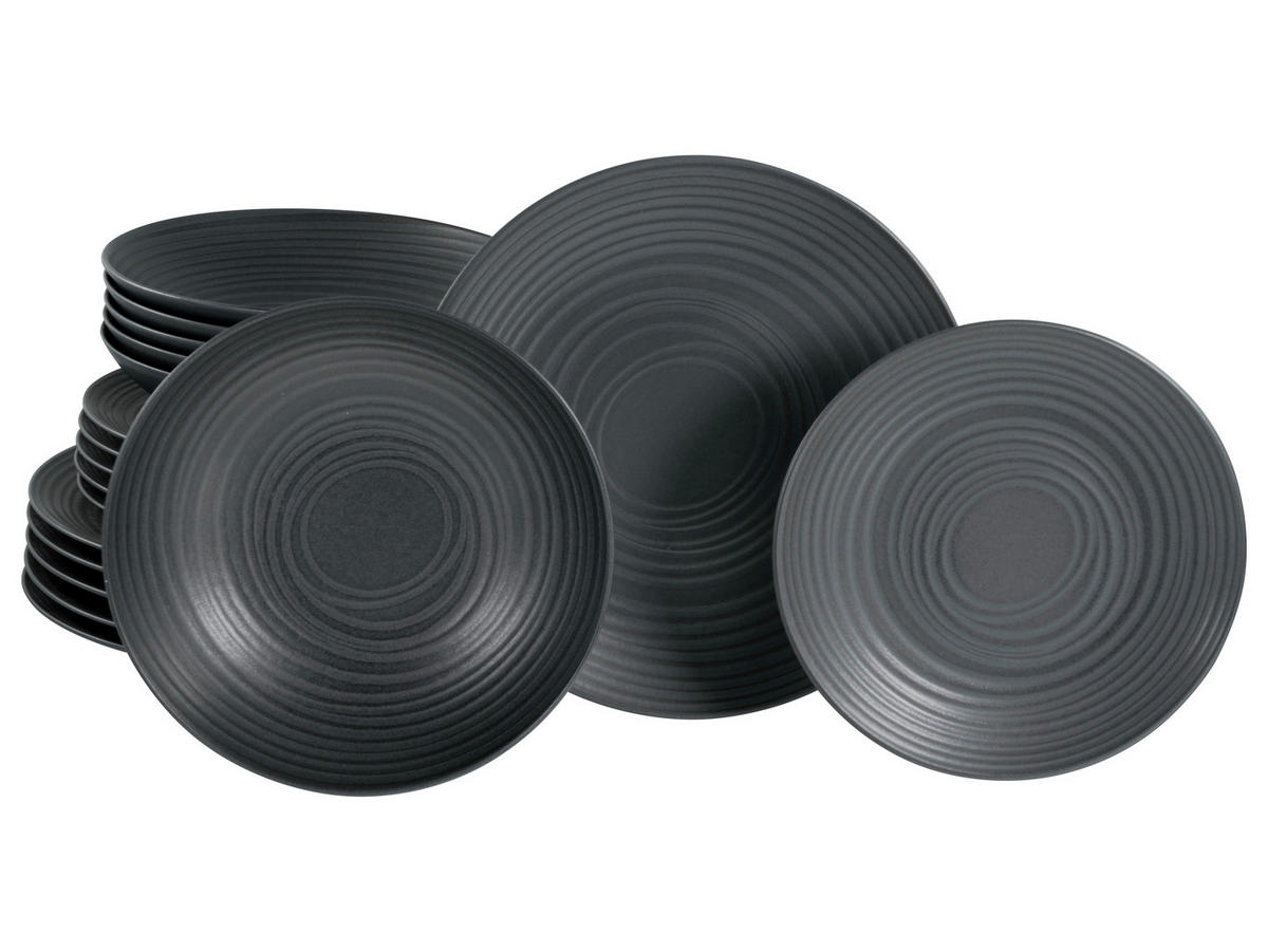 TAFELSERVICE Lava Stone black 18-teilig  - Schwarz, Design, Keramik - Creatable