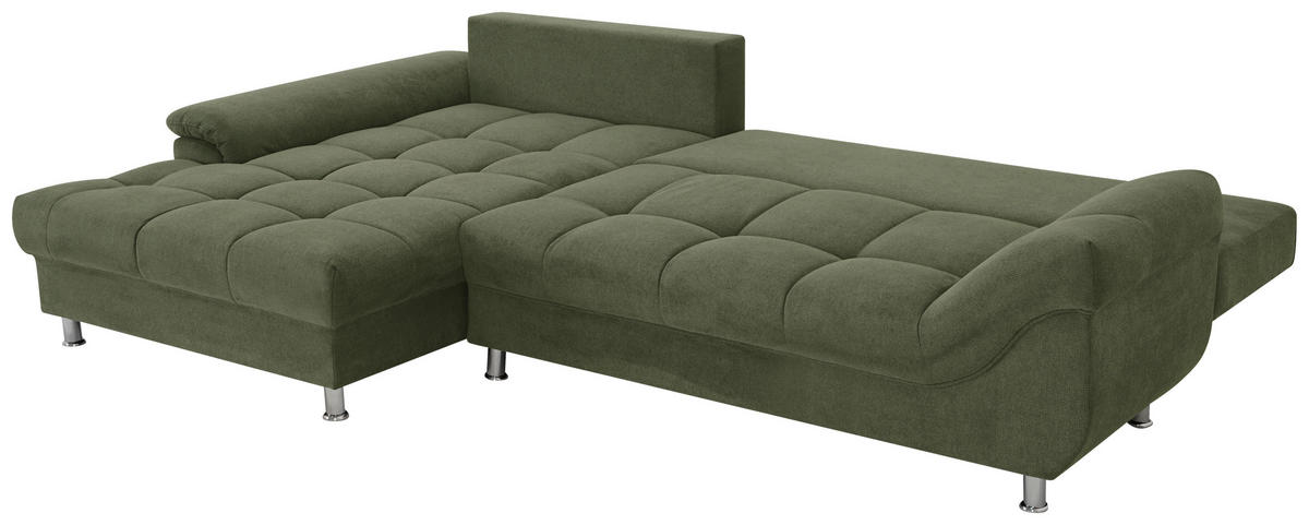 ECKSOFA in Flachgewebe, Mikrofaser Grün  - Chromfarben/Grün, Design, Kunststoff/Textil (198/312cm) - Livetastic