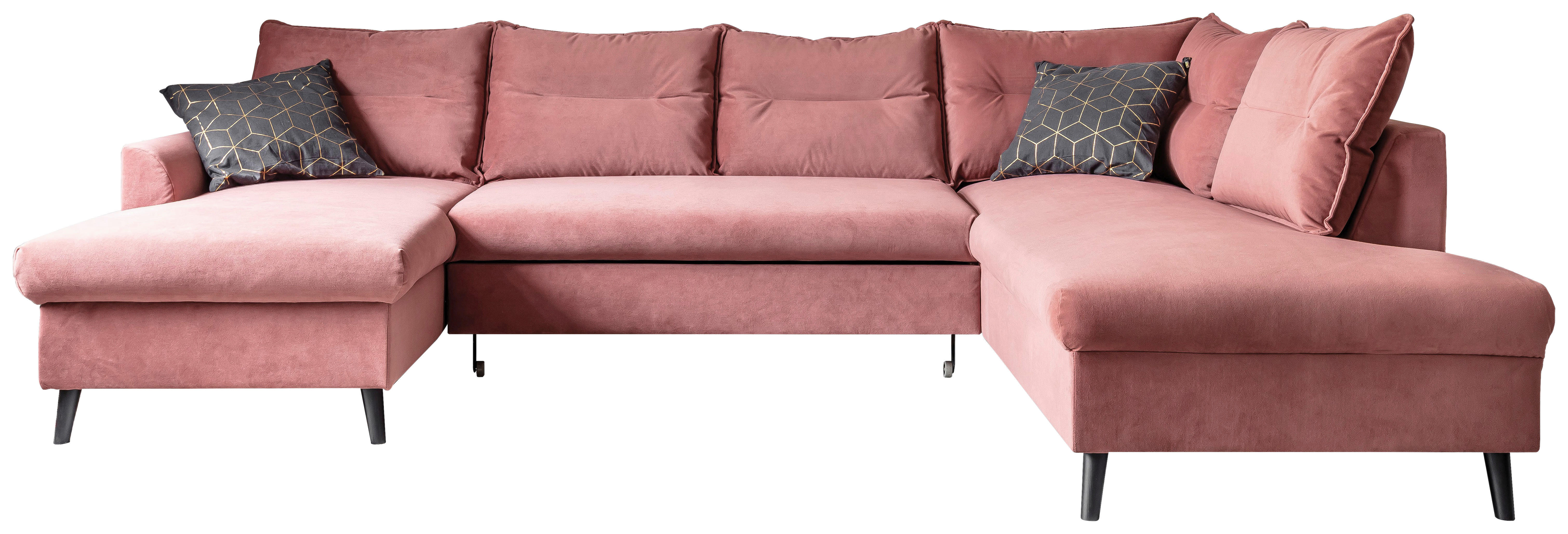SAROKGARNITÚRA textil rózsaszín  - fekete/rózsaszín, Basics, textil/fa (150/300/200cm) - MID.YOU