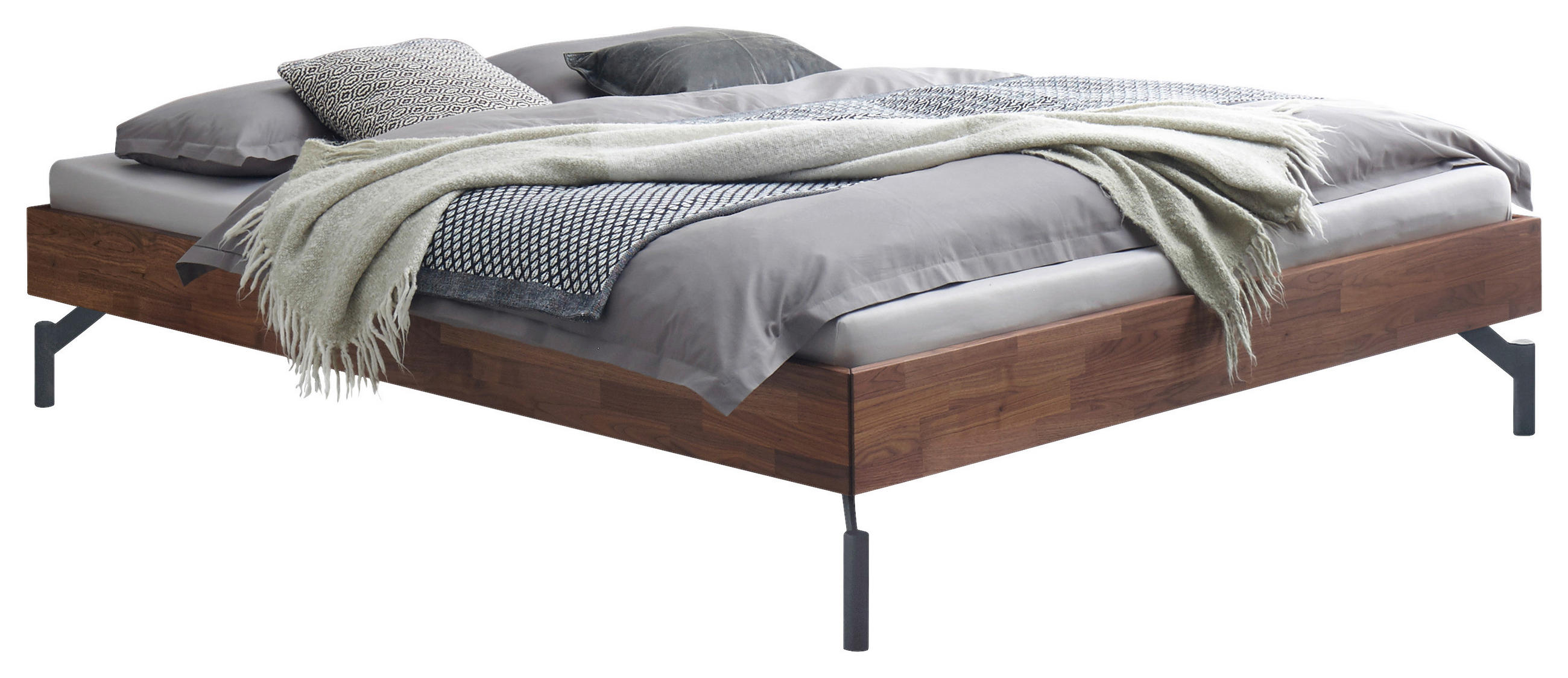 BETT 120/200 cm,  in Anthrazit, Nussbaumfarben  - Anthrazit/Nussbaumfarben, Design, Holz/Metall (120/200cm) - Hasena