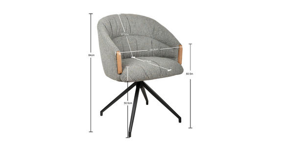 ARMLEHNSTUHL  Sitzfläche 360° drehbar, automatische Rückholfunktion Leinenoptik  - Schwarz/Grau, Design, Holz/Textil (61/84/62cm) - Valnatura