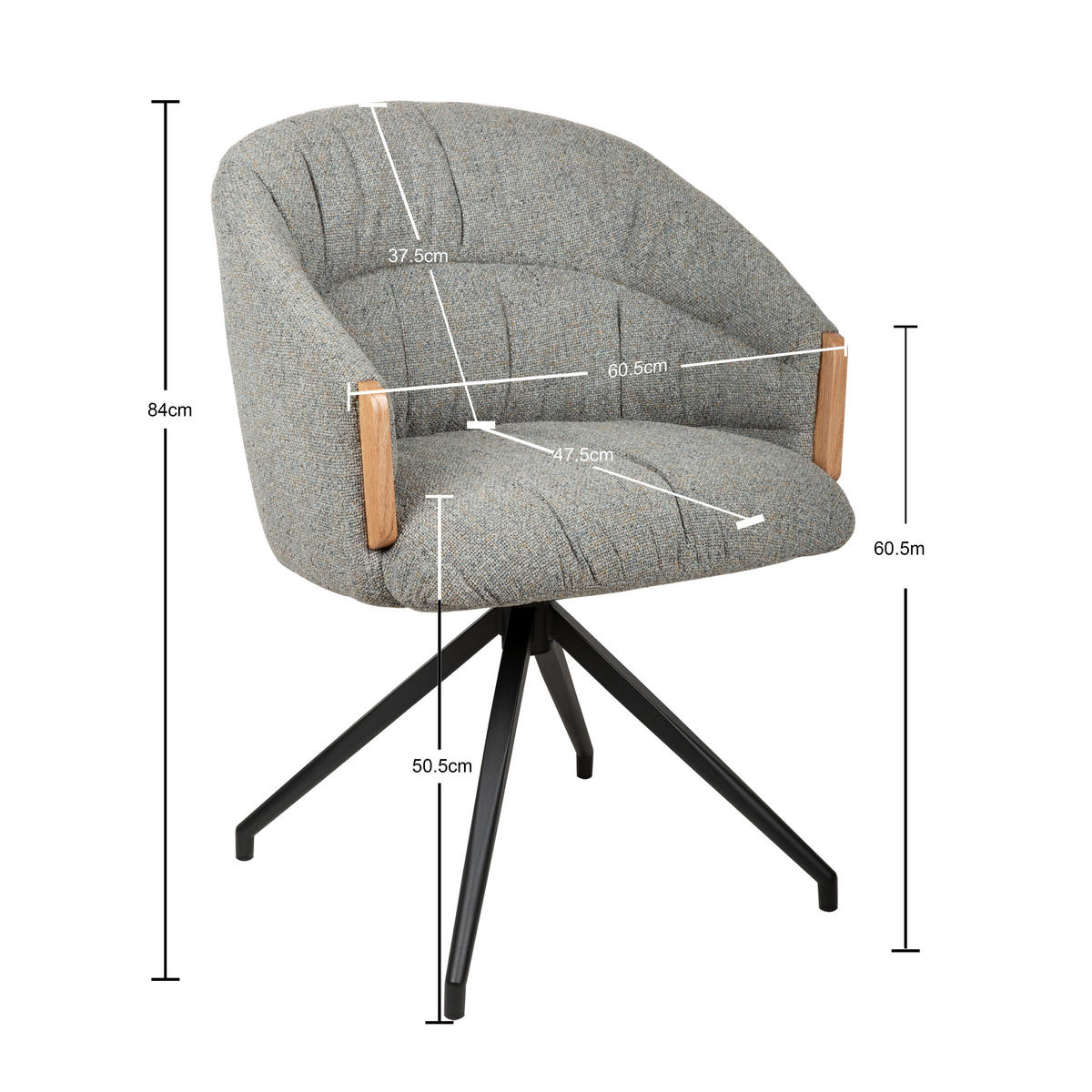 ARMLEHNSTUHL  Sitzfläche 360° drehbar, automatische Rückholfunktion Leinenoptik  - Schwarz/Grau, Design, Holz/Textil (61/84/62cm) - Valnatura