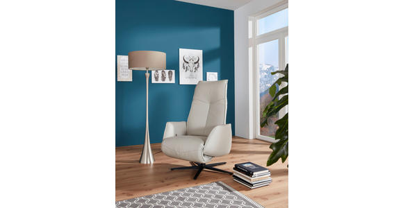 RELAXSESSEL in Leder Hellgrau - Edelstahlfarben/Hellgrau, Design, Leder (71/114/84cm) - Johann Jakob