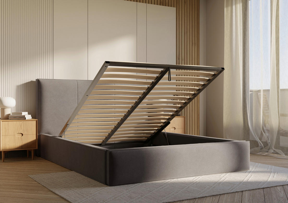 POLSTERBETT Bettkasten, Lattenrost 200/200 cm  in Grau  - Schwarz/Grau, Design, Holz/Textil (200/200cm) - Boxxx