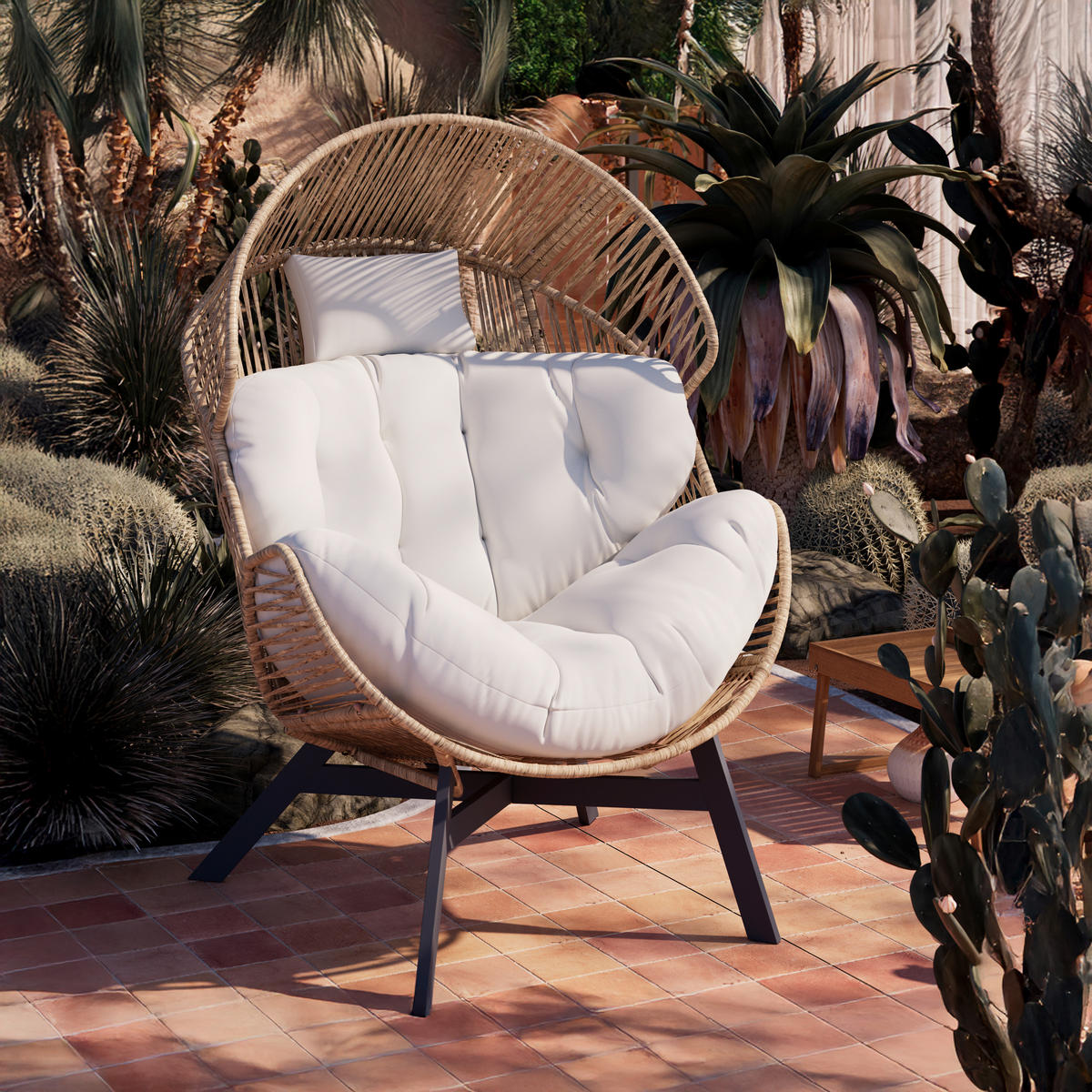 LOUNGESESSEL Naturfarben, Schwarz, Beige Stahl  - Beige/Schwarz, Design, Kunststoff/Textil (101/140/96cm) - Ambia Garden