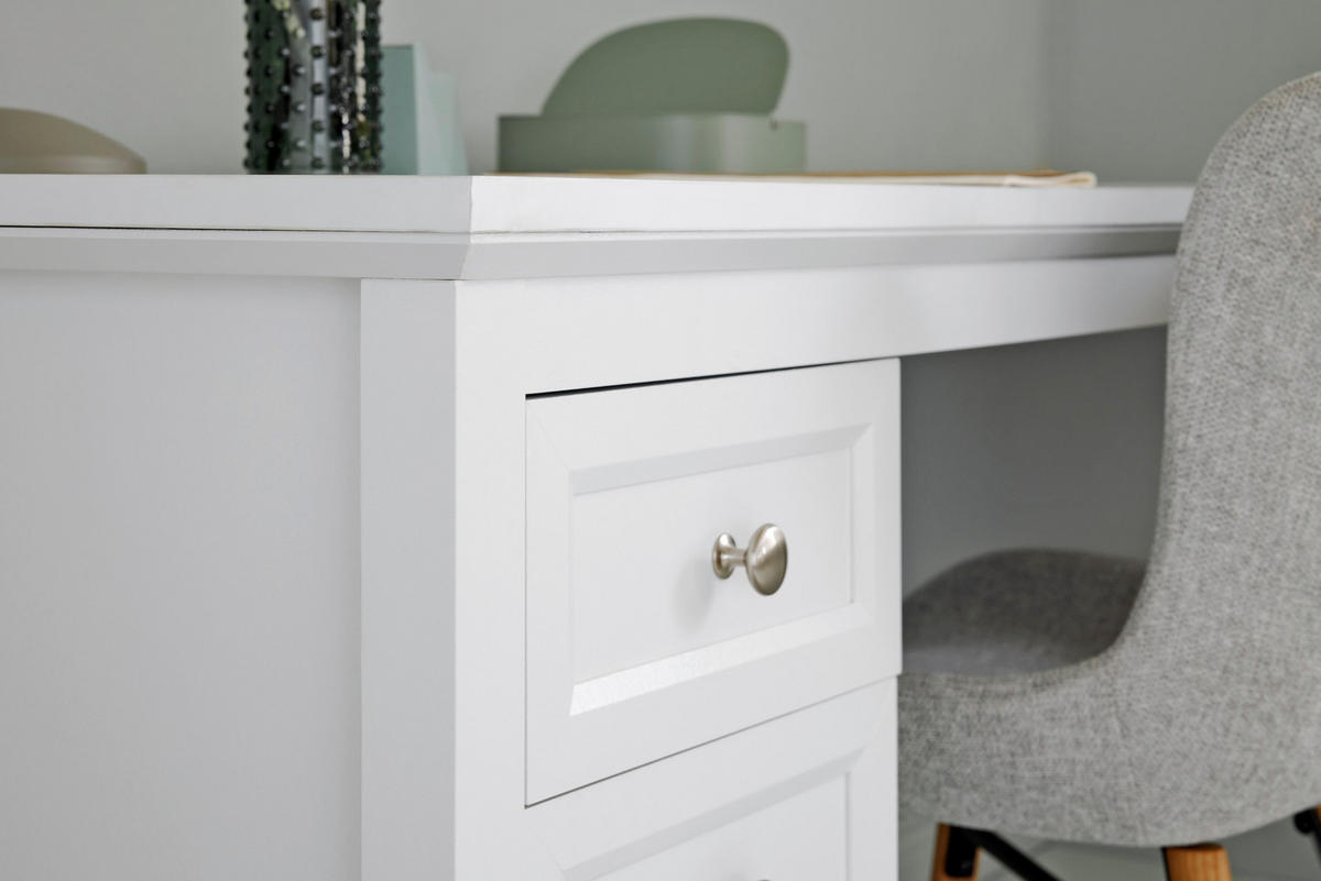 SCHREIBTISCH 130/59,6/76 cm  in Weiss  - Weiss/Alufarben, Modern, Holzwerkstoff/Metall (130/59,6/76cm) - Novel